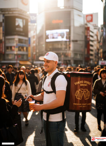 Wine backpack dispenser at Glasgow culture night used for experiential event marketing and direct beverage service
