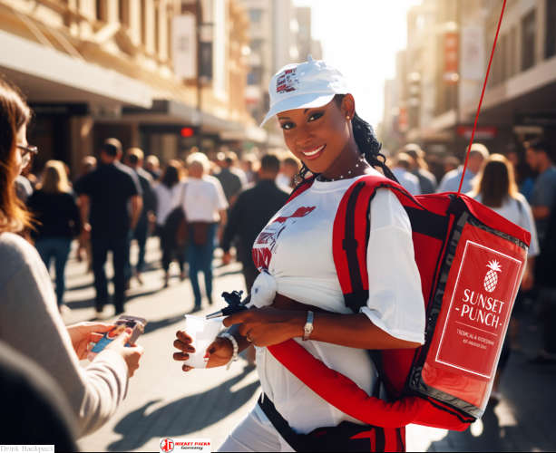 Mobile beer dispenser backpack at Manchester football stadium for professional event catering and fan engagement