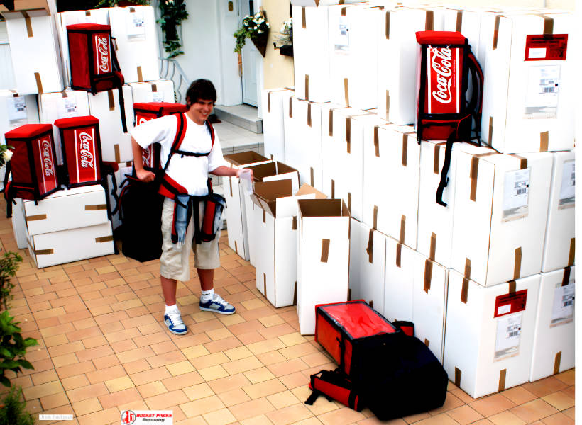 Street market coffee dispenser backpack in San Francisco used for person-to-person coca cola sampling and direct brand marketing