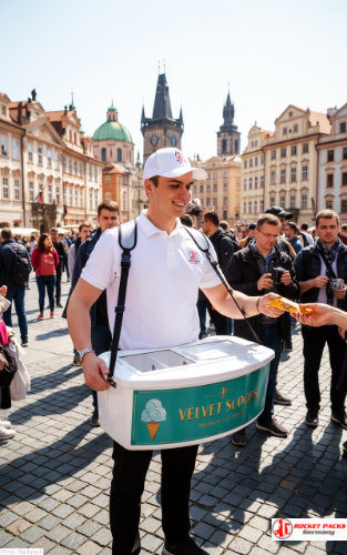 Mobile icecream vendor' tray dispenser at Sydney Harbour Carnival enhancing on-the-go beverage sales and festival marketing campaign