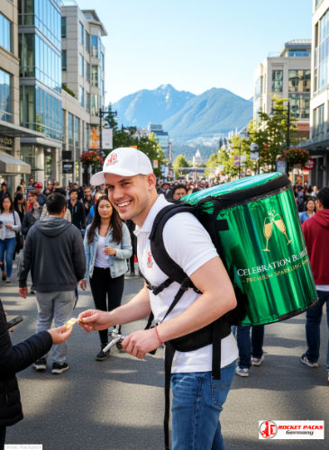 Portable drink dispenser used for hospitality service at Vancouver Film Festival delivering on-the-go beverages during screenings