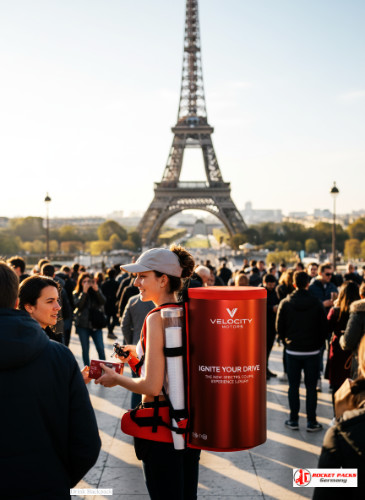 Backpack mulled wine dispenser serving energy drinks during Boston Marathon supporting on-the-go athlete hydration and event catering service