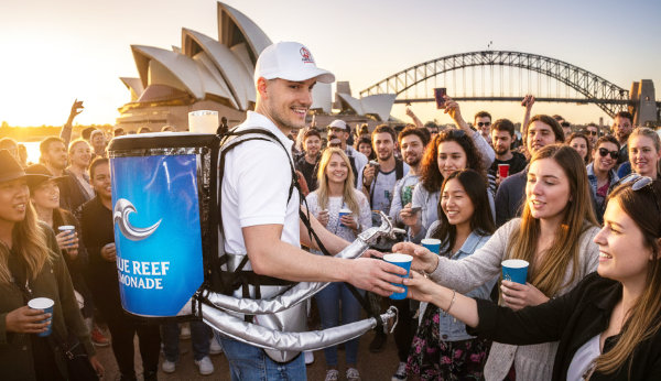 Professional Soda To Go vending backpack – mobile POS promotion unit for outdoor concerts, live marketing, and beverage sales activations.