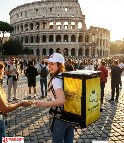 Mobile Kombucha To Go backpack dispenser – professional vending system for health fairs, organic markets, and sustainable beverage promotions.