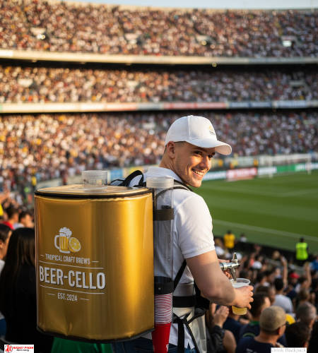 Portable Mojito To Go backpack dispenser – professional beverage vending unit for summer events, beach parties, and live bar promotions.