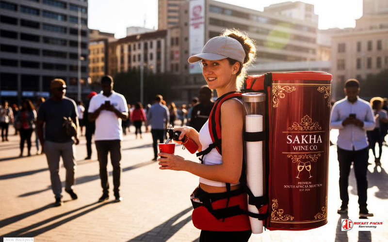 Mobile wine dispenser backpack used for sampling during Cape Town open days as part of field marketing activation