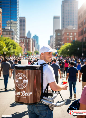 Mobile Tea To Go vending backpack – portable catering solution for open-air cafés, outdoor sales, POS communication, and on-the-go beverage presentation during events and festivals.