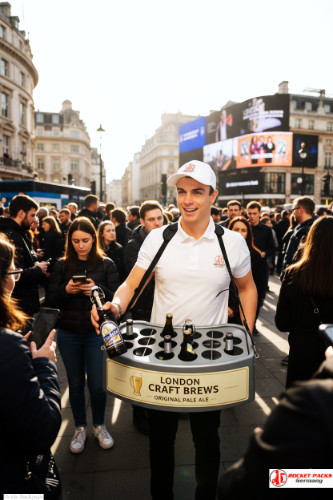 Mobile drink service vendor's tray dispenser at Miami Beach open air concert for live event promotion and brand communication